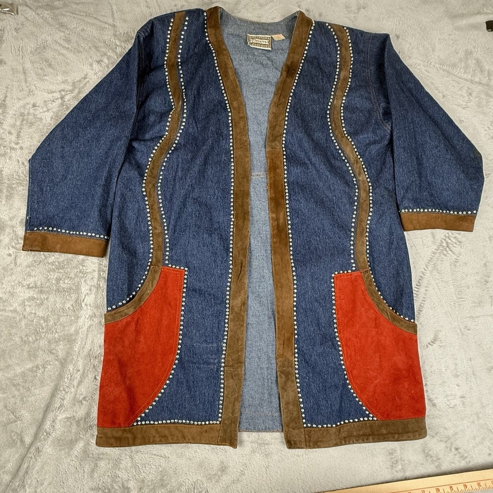 Vintage MGLATO‎ Denim Jacket Womens Small Studded Western Boho Festival Cotton
